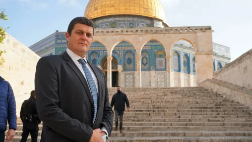 Likud MK Amit Halevi in front of the Dome of the Rock at the Temple Mount in Jerusalem. Source: Twitter