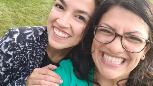 Rashida Tlaib (right), a Palestinian American who recently won her race for Congress in Michigan, appearing along with fellow incoming Democrat from New York Alexandria Ocasio-Cortez. Credit: Rashida Tlaib/Twitter.