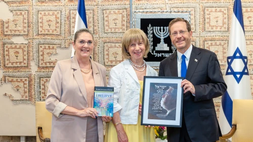 President Isaac Herzog and first lady Michal Herzog with Lady Elaine Sacks on Sept. 13, 2022. Photo by Ingrid Muller.