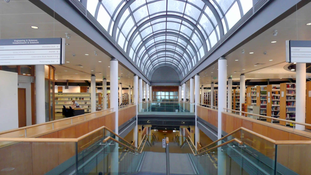 The interior of a library of Dublin City University in Dublin, Ireland. Photo credit: SSCOhA/Wikimedia Commons