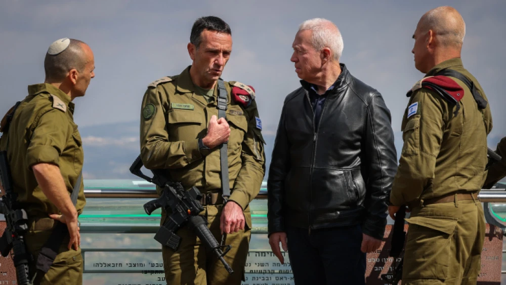 IDF Chief of Staff Lt. Gen. Herzi Halevi (second from left) and Defense Minister Yoav Gallant near the border with Lebanon, March 16, 2023. Photo by David Cohen/Flash90.