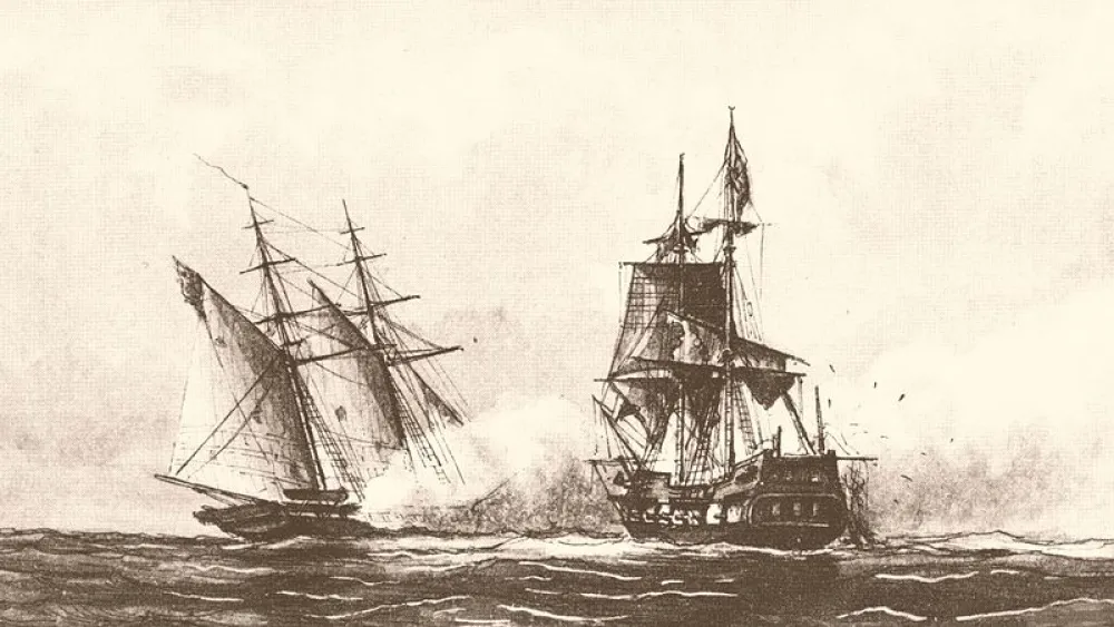 The U.S. schooner "Enterprize" capturing the Tripolitan corsair "Tripoli," Aug. 1, 1801. From a drawing (circa 1878) by Captain William Bainbridge Hoff, U.S. Navy, in the collection of the Navy department.