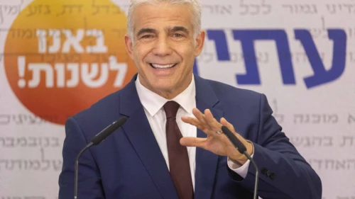 Yesh Atid Party head Yair Lapid speaks during a faction meeting at the Knesset, on July 19, 2021. Photo by Yonatan Sindel/Flash90.