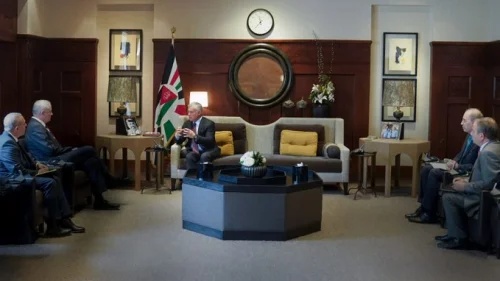 Israeli Defense Minister Benny Gantz (second from left) meets with Jordan's King Abdullah II in Amman, Jordan, on March 29, 2022. Source: Twitter.