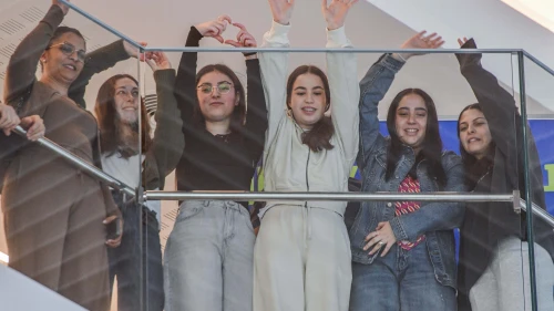 Israeli observation soldiers who were released from Hamas captivity watch a concert at Rabin Medical Center's Beilinson Hospital in Petach Tikvah, Feb. 4, 2025. Photo by Avshalom Sassoni/Flash90.