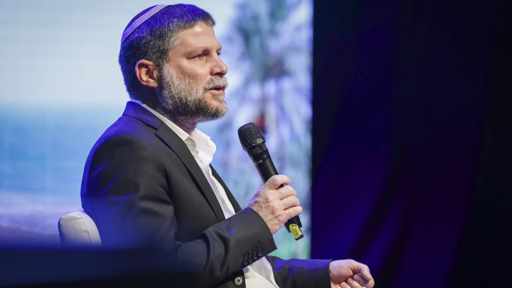 Israeli Finance Minister Bezalel Smotrich speaks during a Conference in Yad Binyamin, July 21, 2026. Photo by Oren Ben Hakoon/Flash90.