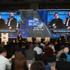 European Jewish Association Chairman Rabbi Menachem Margolin (right) Tal Rabina and Juan Soto speak at a panel discussion on antisemitism in Madrid on May 12, 2025. Photo by Yoav Dudkevitch.