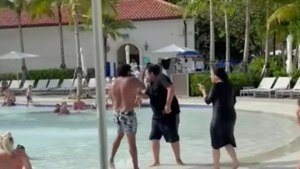 Marcos Rodriguez was caught on video hitting Alain Altit as they stood by the children’s pool of the resort water park Tidal Cove, which is part of the J.W. Marriott Miami Turnberry Resort and Spa. Aug. 22, 2021. Source: Screenshot.