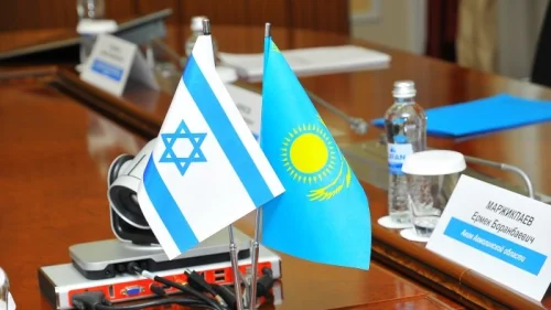 Israeli and Kazakh flags together. Relations between the two nations—one Jewish and one Muslim—have continued to grow under the new President of Kazakhistan Kassym-Jomart Tokayev. Credit: Israeli Embassy in Kazakhstan via Twitter.