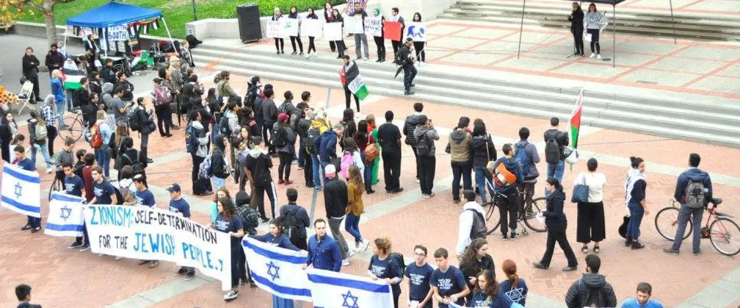 Students with UC Berkeley’s “Bears for Israel” hold a counter-demonstration at a Students for Justice in Palestine rally in the fall of 2018. Source: “Bears for Israel” via Facebook.