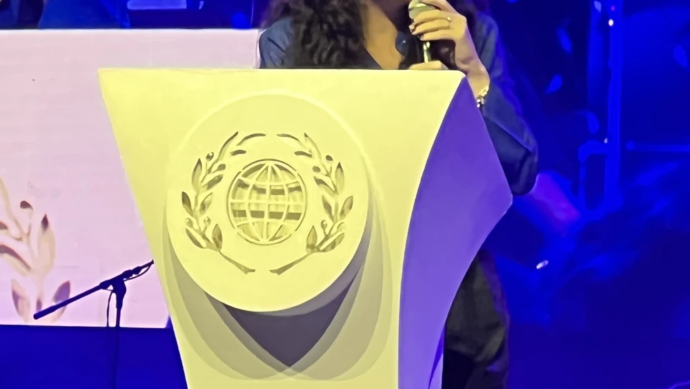 MK Sharren Haskel speaks at the Feast of Tabernacles on October 11, 2022. (Credit: Maayan Hoffman)