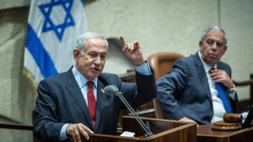 Likud party chairman Benjamin Netanyahu speaks at the Knesset, Nov. 21, 2022. Photo by Yonatan Sindel/Flash90.