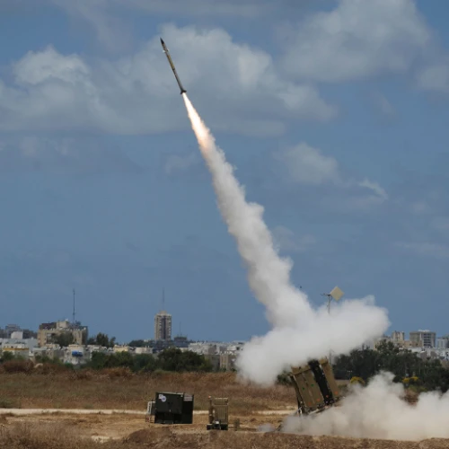 An Iron Dome air-defense battery set near the southern Israeli city of Ashdod fires an intercepting missile on July 14, 2014. Photo by David Buimovitch/Flash90.