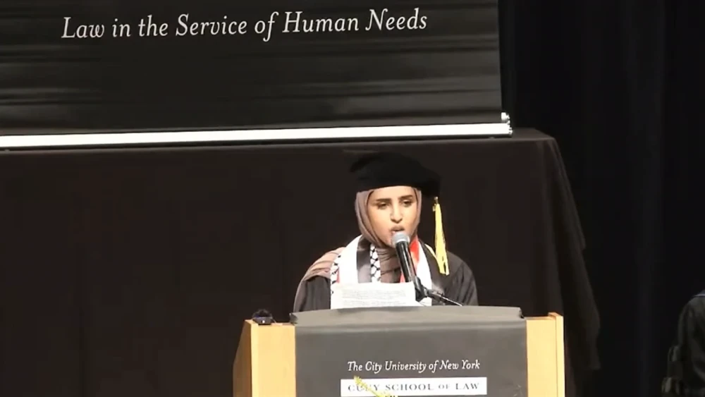 CUNY Law School graduation speaker Fatima Mohammed, May 12, 2023. Source: Screenshot/SAFECUNY Twitter.