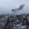 A Russian military strike on a TV tower in Kiev, Ukraine, on March 1, 2022. Source: Twitter.