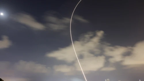 Israel's Iron Dome missile-defense system fires interceptors at rockets launched from the Gaza Strip, in central Israel, Aug. 6, 2022. Photo by Nati Shohat/Flash90.