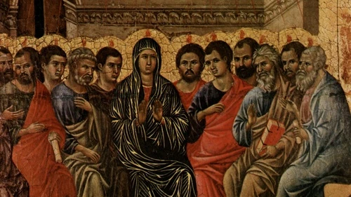 A typical Western image of the Pentecost, by Duccio di Buoninsegna. Credit: Directmedia Publishing GmbH via Wikimedia Commons.