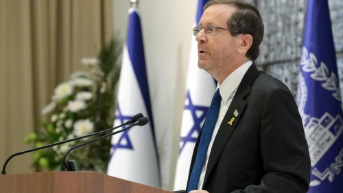 Israeli President Isaac Herzog delivers a speech urging the completion of the Gaza hostage deal with Hamas at the President's Residence in Jerusalem on Feb. 3, 2025. Photo by Ma'ayan Toaf/GPO.