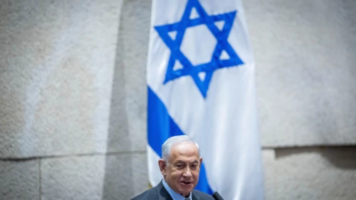 Israeli Prime Minister-elect Benjamin Netanyahu during a vote for the temporary Knesset speaker, Dec. 13, 2022. Photo by Yonatan Sindel/Flash90.