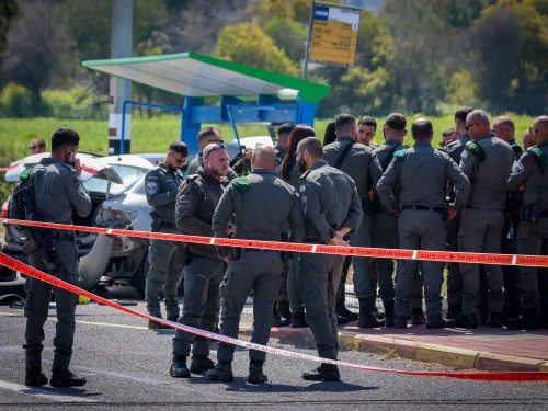 Israeli security forces at the scene of a terror attack near Yokneam, March 24, 2025. Photo by David Cohen/Flash90.