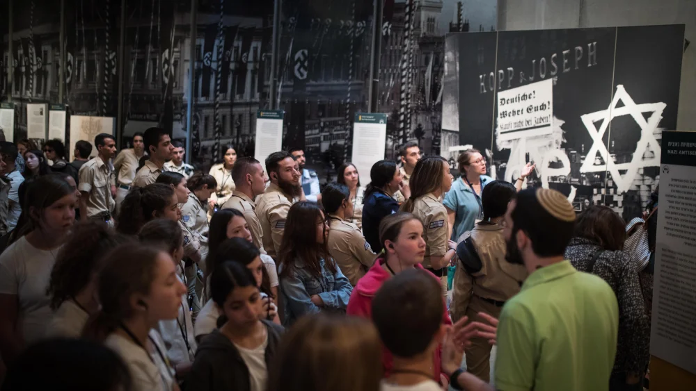 Visitors seen at the Yad Vashem Holocaust Memorial Museum in Jerusalem on April 28, 2019, ahead of Israeli National Holocaust Remembrance Day. Photo by Hadas Parush/Flash90.