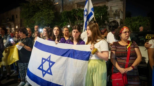 Israelis demonstrate outside the President's Residence in Jerusalem while President Isaac Herzog meets inside with relatives of people abducted by Hamas, Oct. 22, 2023. Photo by Noam Revkin Fenton/Flash90.
