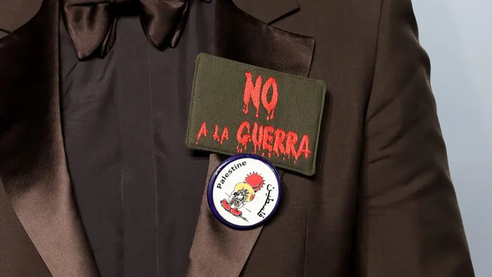 Pins worn by actor Javier Bardem during the 98th Oscars at the Dolby Theatre at Ovation Hollywood in Los Angeles on March 15, 2026. Photo by Neilson Barnard/Getty Images.