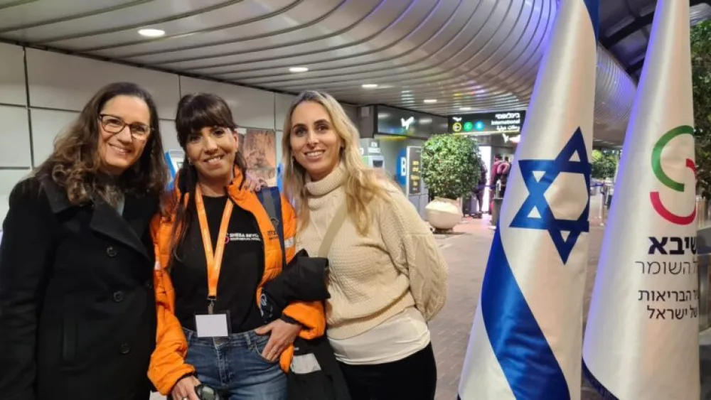 From left, Sheba Beyond Director General Dr. Galia Barkai, CTO Sarit Lerner and Deputy Director Hadar Amir before Lerner left for Moldova with the United Hatzalah emergency mission. Photo courtesy of Sheba Medical Center