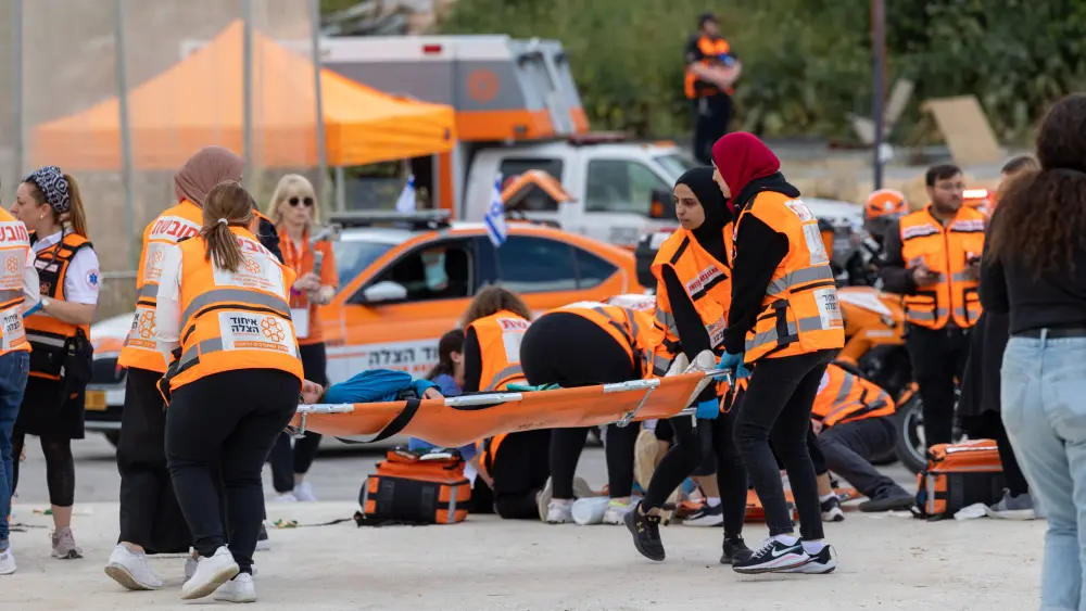 United Hatzalah women volunteers take part in a simulation of a mass-casualty training event in April 2023. Credit: Courtesy.