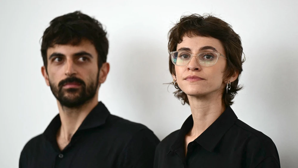 Israeli journalist and filmmaker Yuval Abraham and journalist and director Rachel Szor attend the photocall for the newly released film “NAZA,” presented in competition at the 83rd International Venice Film Festival at Venice Lido in Italy, Sept. 10, 2026. Photo by Stefano Rellandini/AFP via Getty Images.