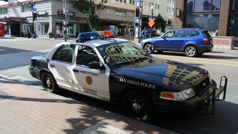 San Diego Police Department car in the city center. Credit: Adbar via Wikimedia Commons.