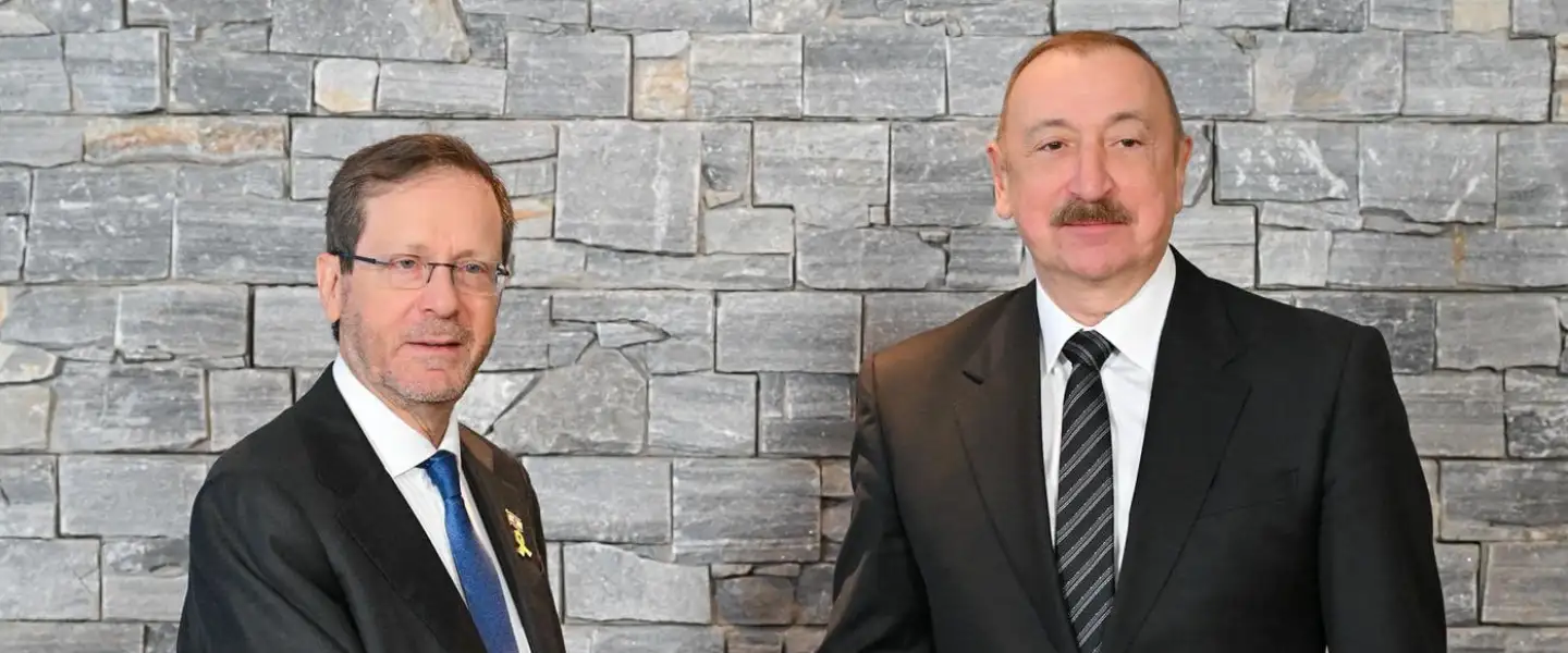 Israeli President Isaac Herzog during a meeting with Azerbaijani President Ilham Aliyev on the sidelines of the World Economic Forum Annual Meeting in Davos, Switzerland, Jan. 21, 2026. Photo by Kobi Gideon/GPO.
