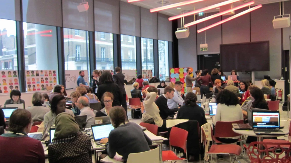 Journalists working at BBC headquarters in London. Photo by Andrew Davidson via Wikimedia Commons.