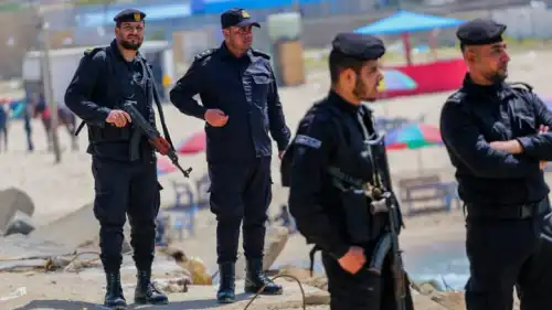 Hamas security forces guard a rally in Gaza City on March 30, 2022. Photo by Attia Muhammed/Flash90.