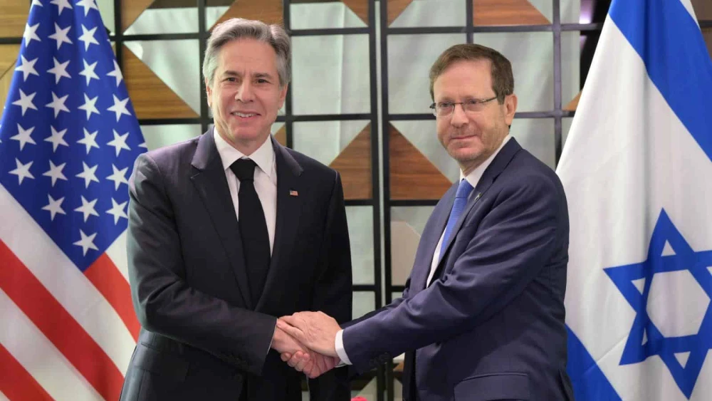 U.S. Secretary of State Antony Blinken meets with Israeli President Isaac Herzog in Tel Aviv, Jan. 9, 2024. Photo by Amos Ben-Gershom/GPO.