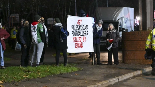 Protester Outside Aston Villa Stadium, England