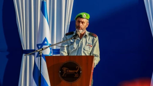 Incoming head of IDF Central Command Brig. Gen. Yehuda Fuchs speaks during his swearing-in ceremony at IDF Central Command headquarters in Jerusalem, Aug. 11, 2021. Photo by Flash90.