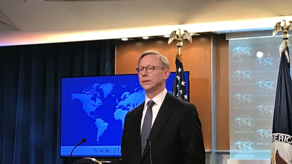 U.S. Special Representative for Iran Brian Hook announces U.S. sanctions against Iranian Brig. Gen. Hassan Shavapour on Jan. 17, 2020, at the U.S. State Department in Washington, D.C. Photo: Jackson Richman/JNS.