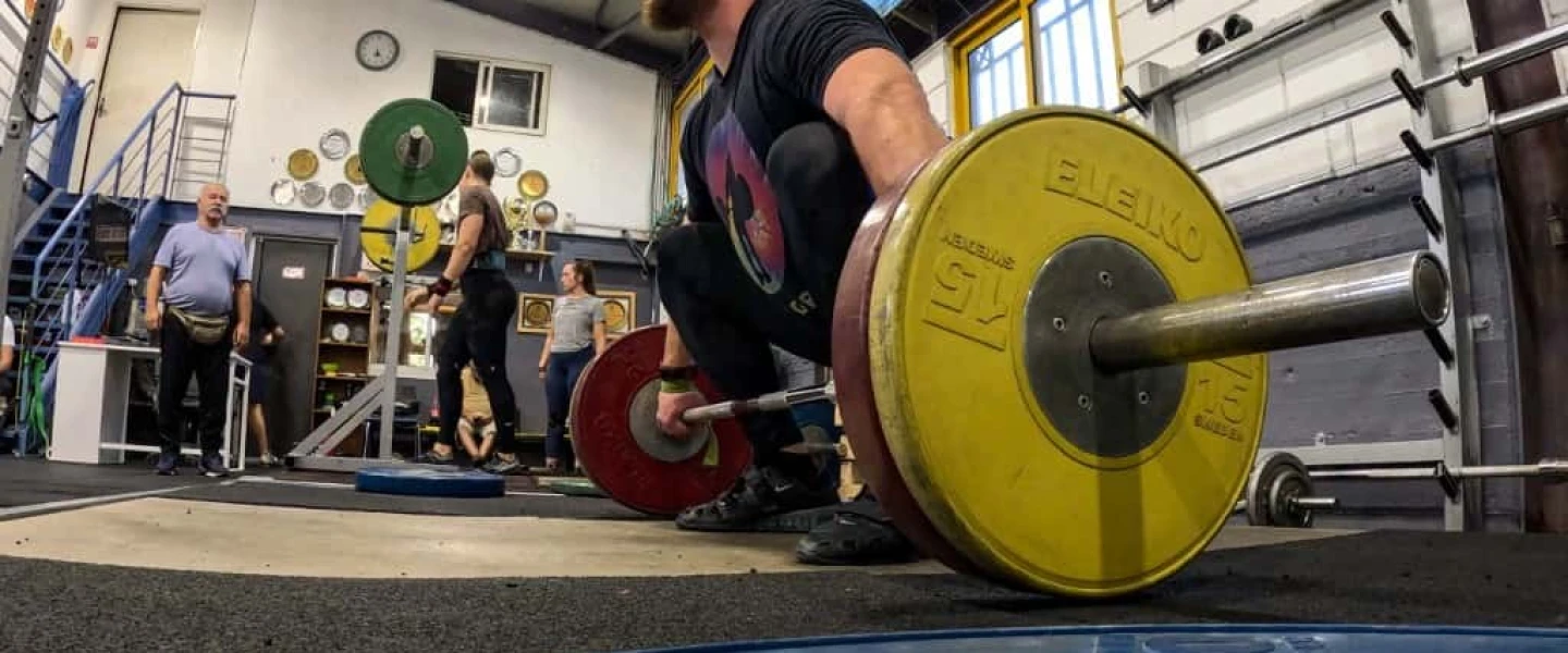 Israeli weightlifter David Litinov works out in Ashdod on Sept. 27, 2023. Photo by Kobi Natan/TPS.