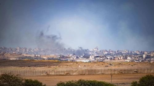 Israeli military vehicles near the Israel-Gaza border, Oct. 6, 2024. Photo by Yonatan Sindel/Flash90.