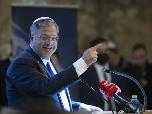 Israeli National Security Minister Itamar Ben-Gvir speaks during a ceremony for incoming Israel Police Jerusalem District Cmdr. Avshalom Peled, in the capital’s Old City on Jan. 4, 2026. Photo by Chaim Goldberg/Flash90.