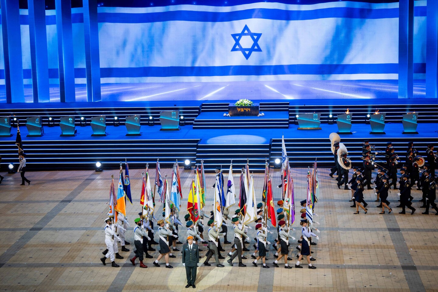 The rehearsal of the 77th Independence Day ceremony, held at Mount Herzl in Jerusalem, April 28, 2025. Photo by Yonatan Sindel/Flash90.