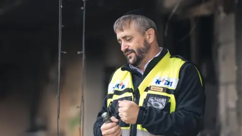 ZAKA volunteer Simcha Greiniman at the site of Hamas's Oct. 7 massacre. Photo courtesy of Simcha Greiniman.