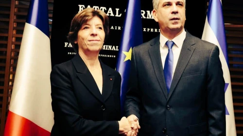 French Foreign Minister Catherine Colonna meets with her Israeli counterpart Eli Cohen in Tel Aviv, Dec. 17, 2023. Source: X.