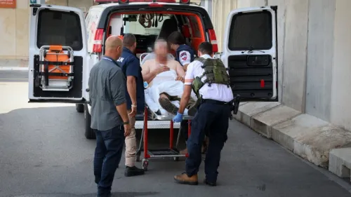 An Israeli wounded in Metula by a rocket fired from Lebanon is brought to Ziv Medical Center in Safed, Oct. 17, 2023. Photo by David Cohen/Flash90.