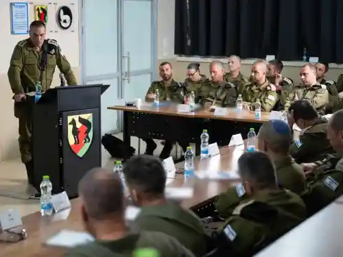 IDF Chief of Staff Lt. Gen. Eyal Zamir meets with commanders in the Gaza Division on May 7, 2025, ahead of the launch of Phase B of the ground operation. Credit: IDF.