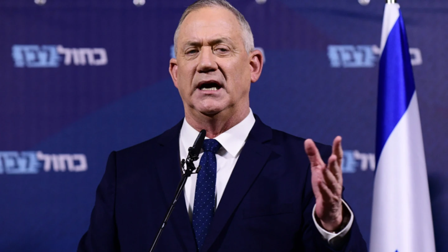Blue and White Party leader Benny Gantz holds a press conference at the Kfar Maccabiah Hotel in Ramat Gan on Feb. 26, 2020. Photo by Tomer Neuberg/Flash90.