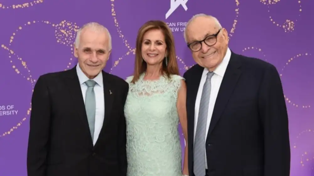 President of the Hebrew University Prof. Asher Cohen (left) with Roberta and Stanley Bogen. Credit: Robert Lurie Photography.