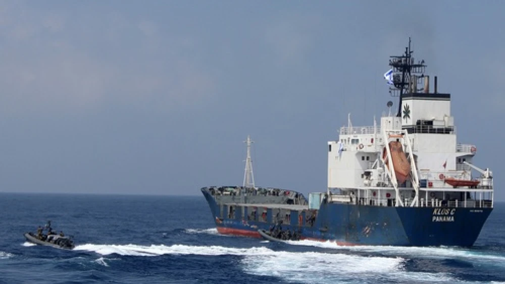 Pictured after being seized by the Israeli Navy on March 5 is the Klos C, an Iranian ship full of Syrian-made missiles bound for Palestinian terrorist groups in Gaza. Credit: IDF Spokesperson/Flash90.