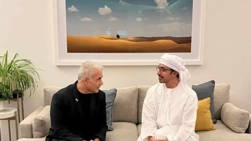 Israeli opposition leader Yair Lapid meets with Emirati Foreign Minister Sheikh Abdullah bin Zayed in Abu Dhabi, May 2, 2024. Credit: Yair Lapid/Twitter